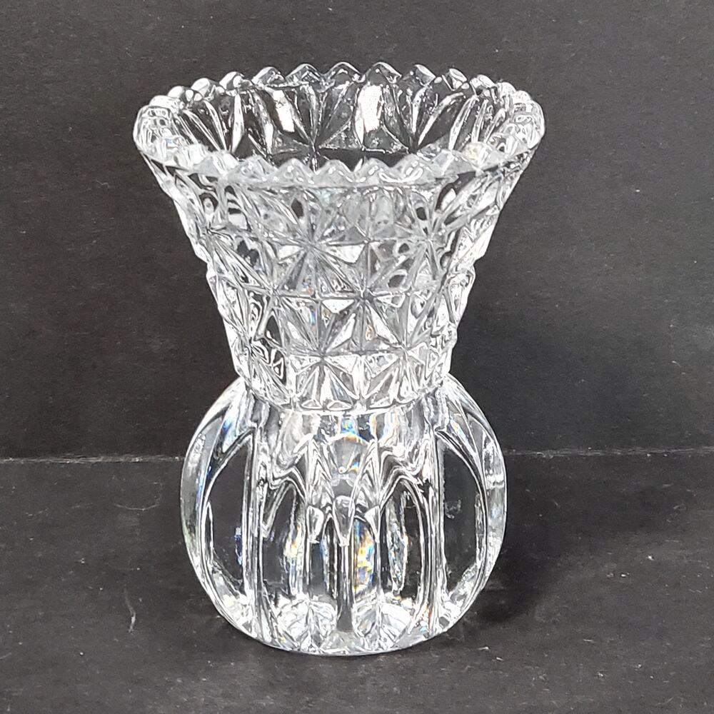 Vtg Cut Crystal Toothpick Holder Clear Mini Vase Sawtooth Edge Decor Minimalist